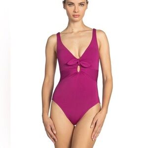 Robin Piccone Ava Plunge Knot Purple 1pc Swimsuit 8 New